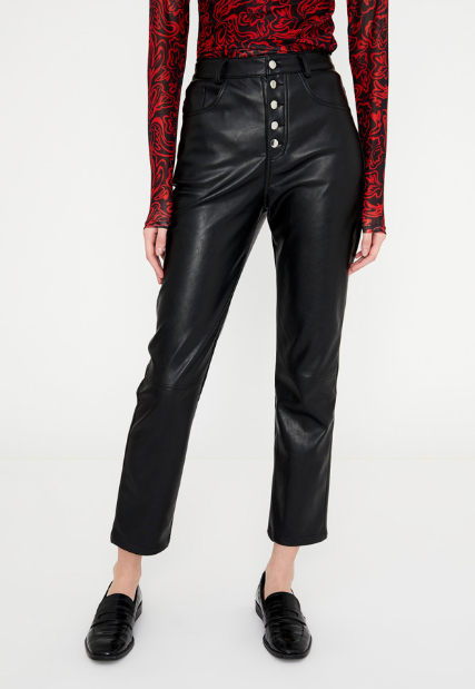 Faux Leather Five Pocket Trousers - Black