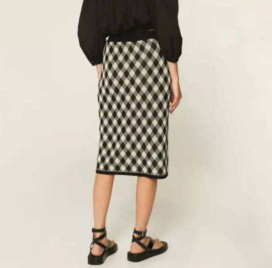 Jacquard Midi Pencil Skirt - Black Diamond Print