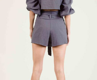 Jordyn High Waisted Belted Shorts - Charcoal