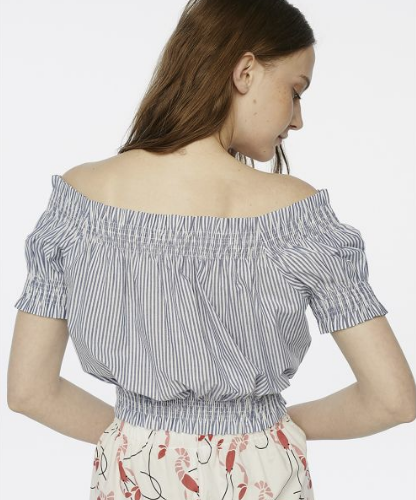 Off the Shoulder Top - Blue Stripe