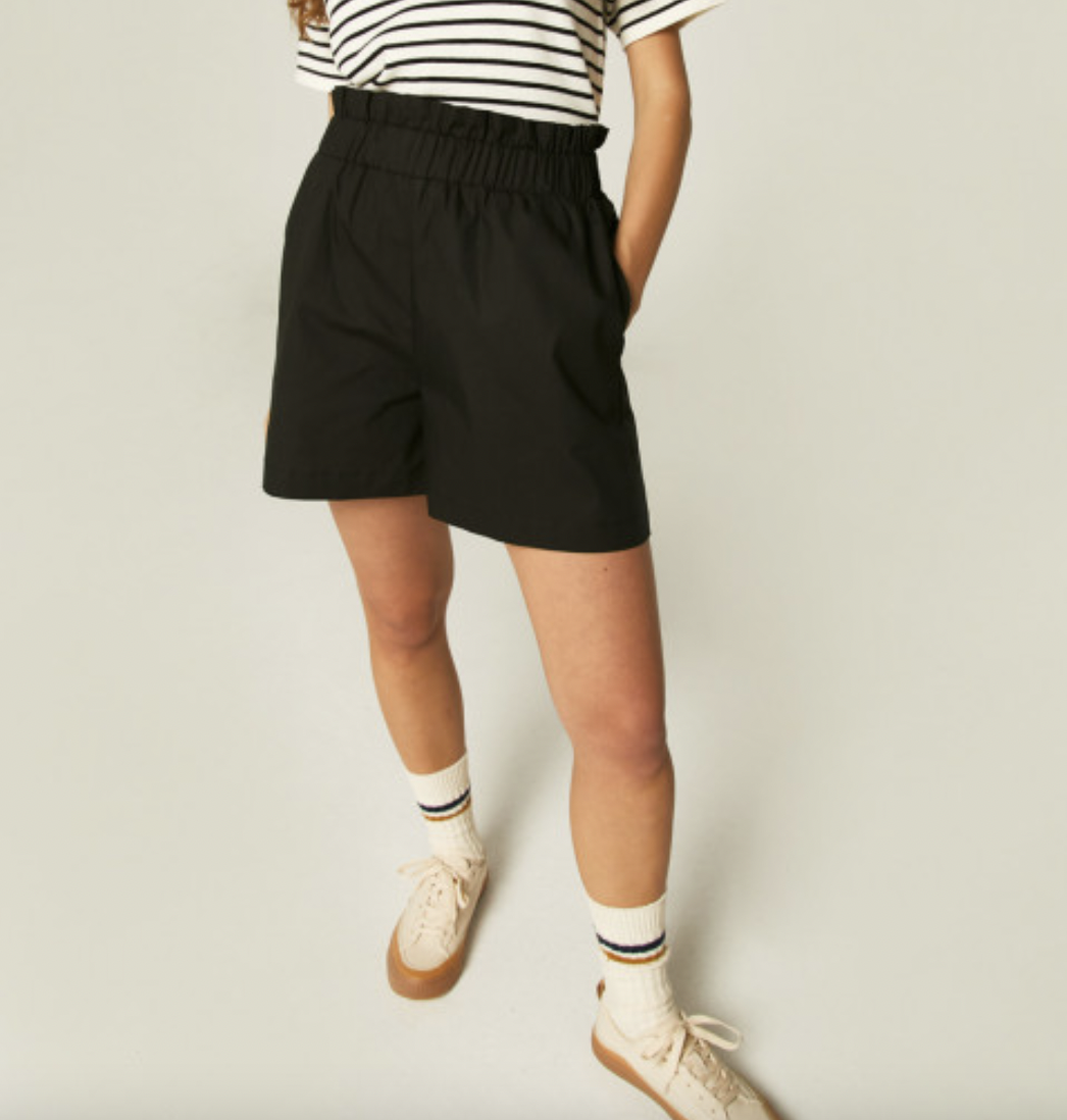 Ruffle Waisted Poplin Shorts - Black