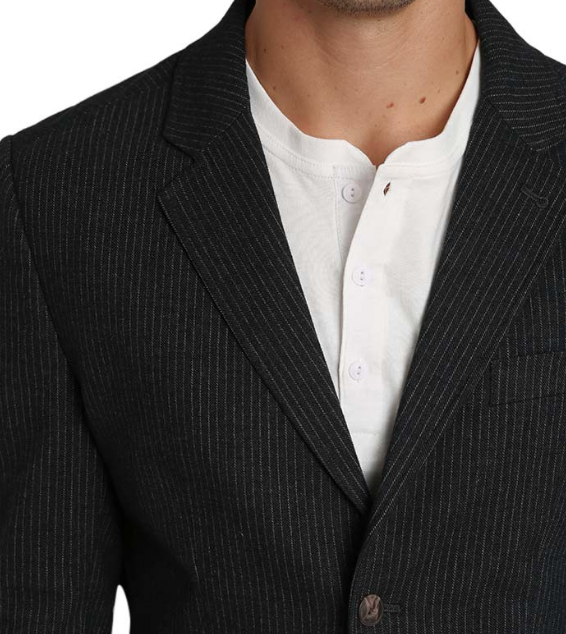 Stretch Cotton Flannel Blazer - Charcoal Stripe