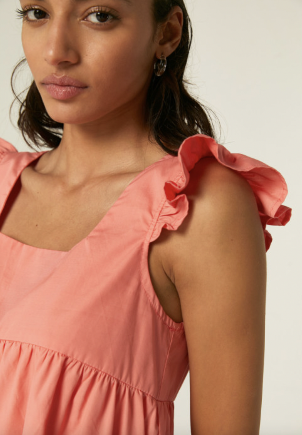 Ruffle Strap Mini Dress - Coral