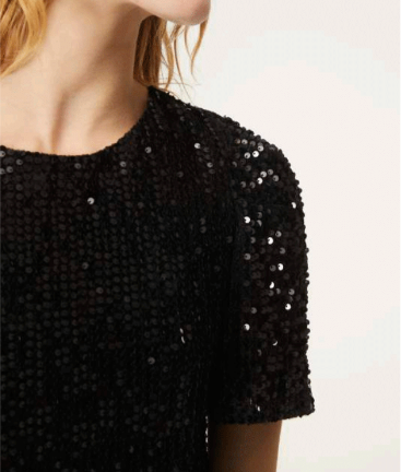 Short Sleeve Sequin Top - Black