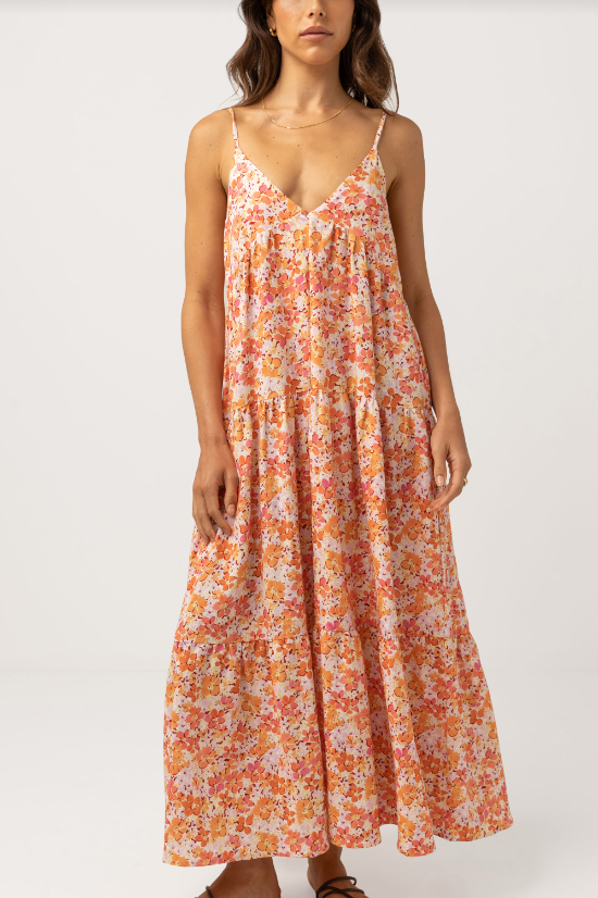 Rosa Floral Tiered Midi Dress - Pink