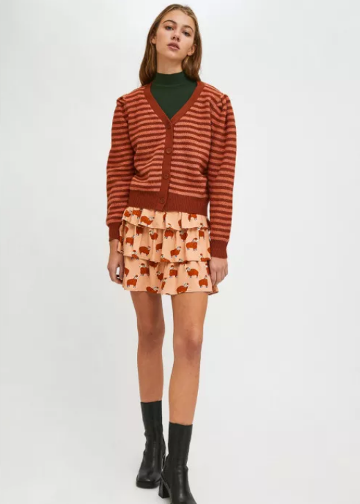 V-Neck Knit Cardigan - Brown Stripe