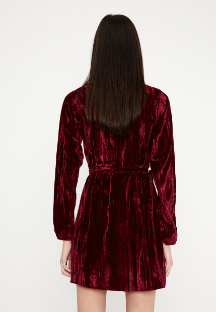 Velvet Mini Wrap Dress - Burgundy