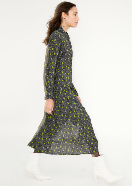 Crepe Midi Shirt Dress - Black Daisy Print