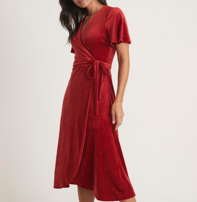 Viola Velour Wrap Dress - Red Dhalia