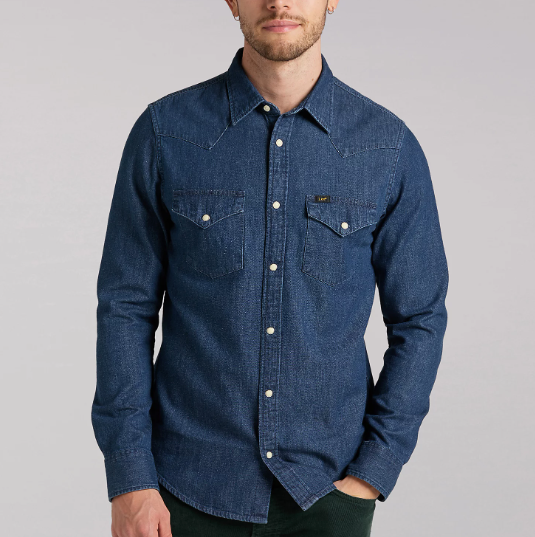 Regular Fit Western Shirt - Mid Stone Denim