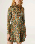 Velvet Floral Collared Dress - Brown/Blue