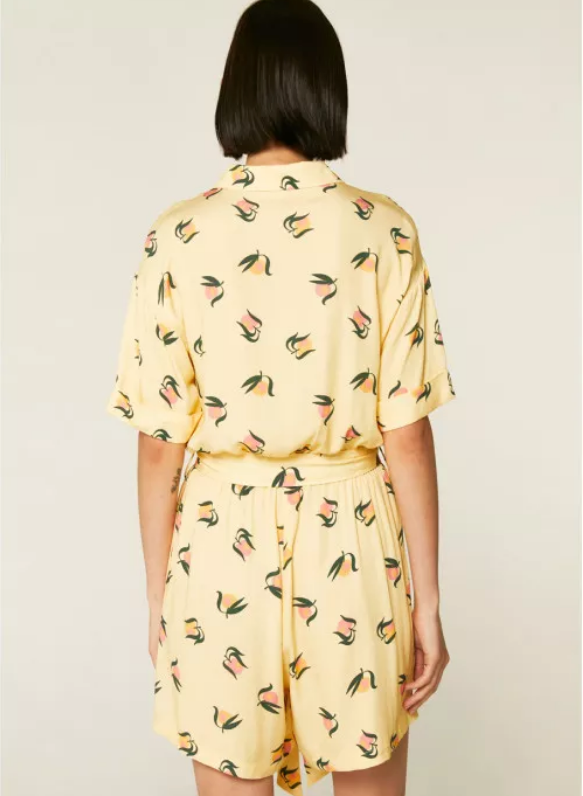 Shirt Playsuit with Belt - Peach Print