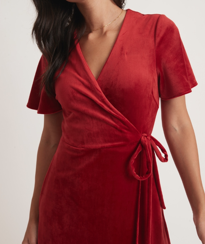 Viola Velour Wrap Dress - Red Dhalia