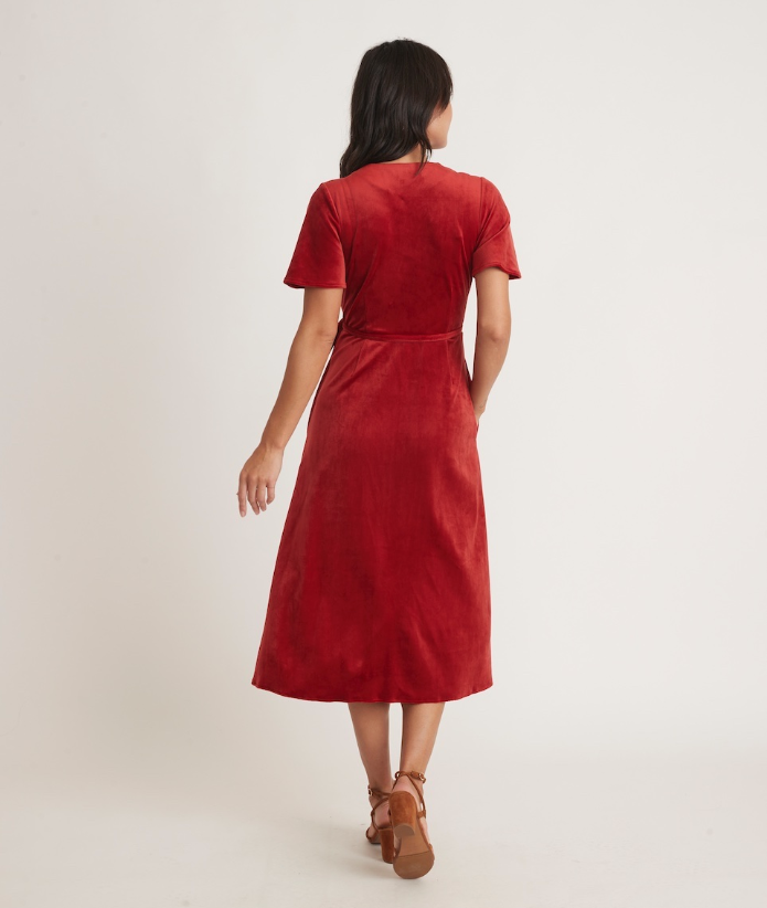 Viola Velour Wrap Dress - Red Dhalia