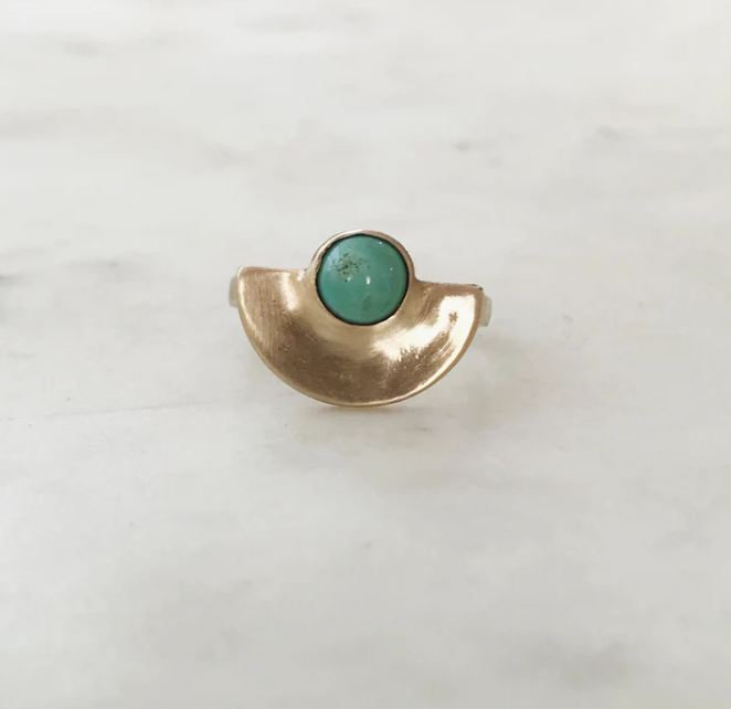 Semicircle Turquoise Ring - Bronze