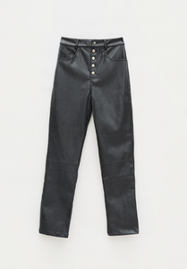 Faux Leather Five Pocket Trousers - Black