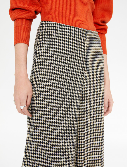 Wide Leg Trousers - Black/White Houndstooth