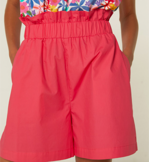 Ruffle Waisted Poplin Shorts - Pink
