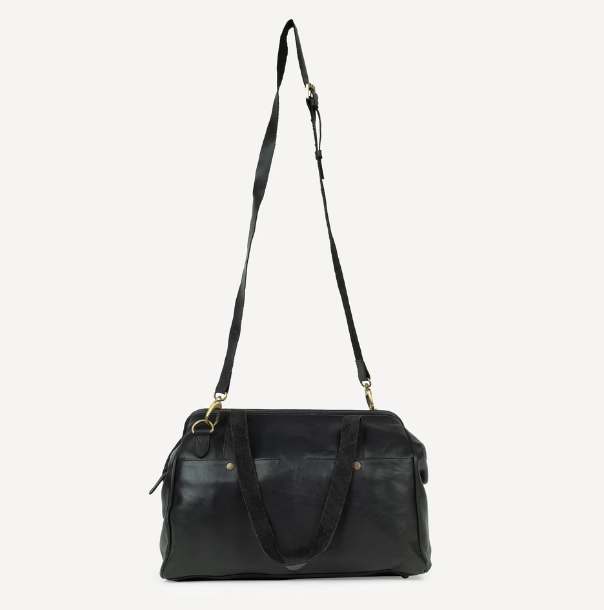 Leather Mini Weekender - Black