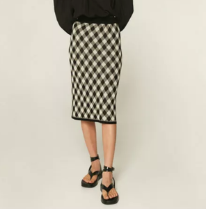 Jacquard Midi Pencil Skirt - Black Diamond Print