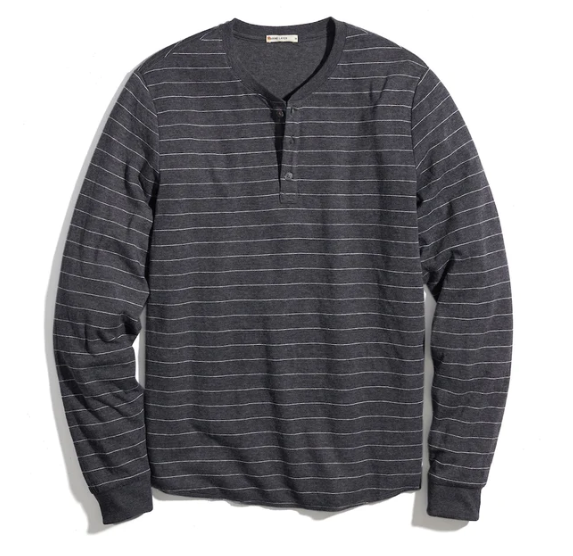 Double Knit Henley - Faded Black/White