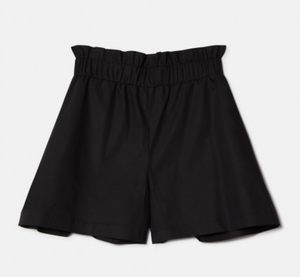 Ruffle Waisted Poplin Shorts - Black