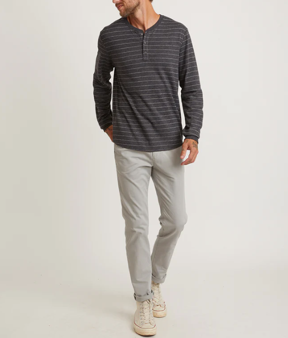 Double Knit Henley - Faded Black/White