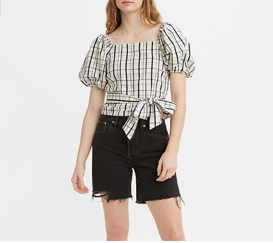 Vera SS Blouse - Sally Plaid Cloud Dancer
