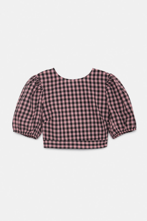 Gingham Print Crop Top - Pink