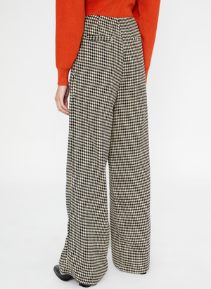 Wide Leg Trousers - Black/White Houndstooth