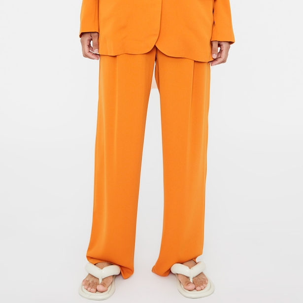 Wide Leg Pleat Pants - Orange