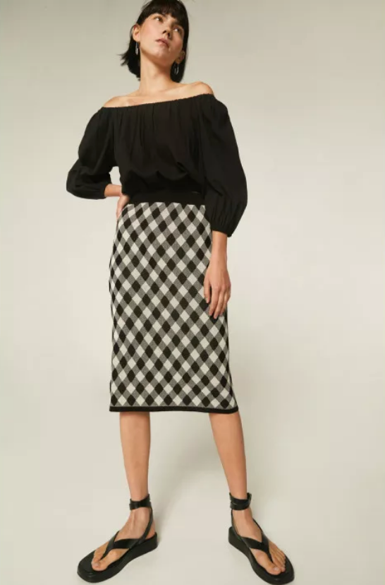 Jacquard Midi Pencil Skirt - Black Diamond Print