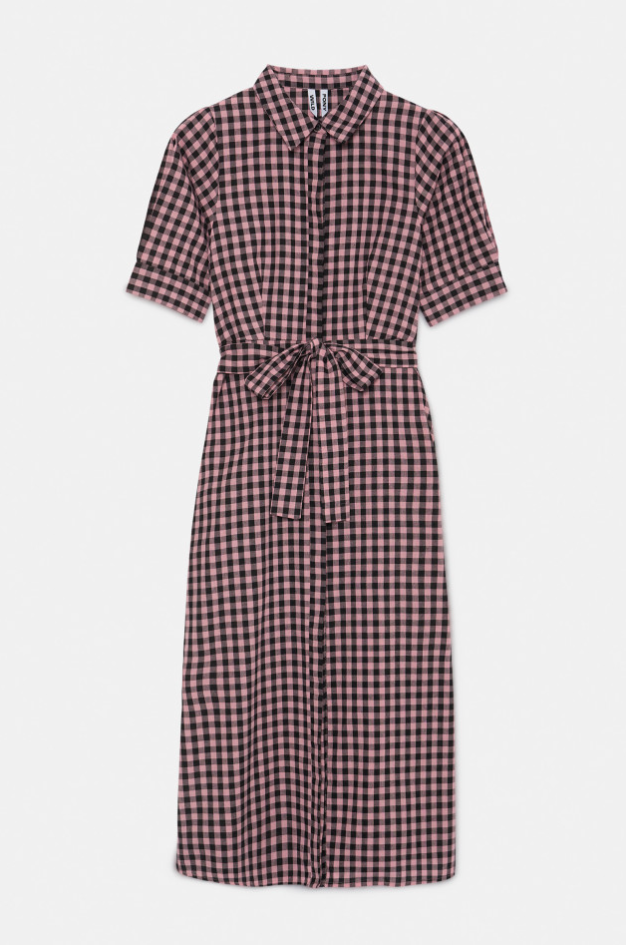 Gingham Print Midi Dress - Pink