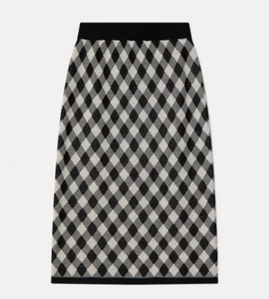 Jacquard Midi Pencil Skirt - Black Diamond Print