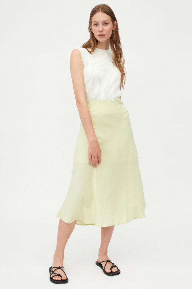 Lightweight Jacquard Midi Skirt with Flowers - Green