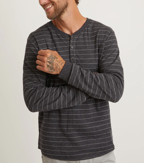 Double Knit Henley - Faded Black/White