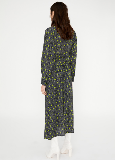 Crepe Midi Shirt Dress - Black Daisy Print